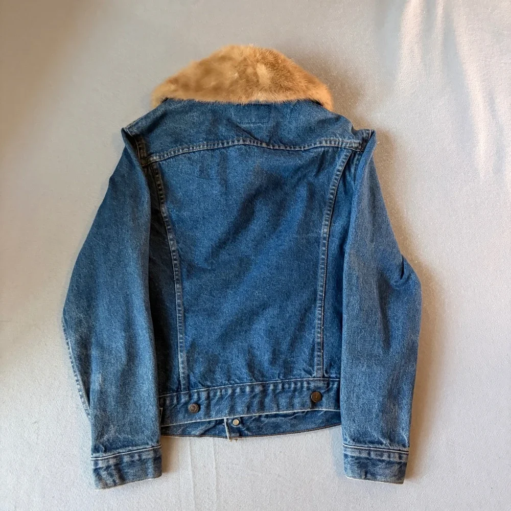RARE Vintage Levi's 70506-0216 Denim Trucker Jacket Real Fur Collar Made USA 40R - Picture 3 of 8
